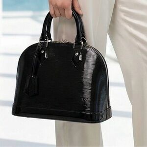 Black Patent Dome Satchel Handbag, New